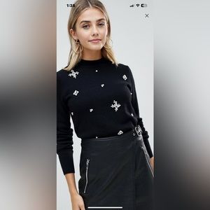 Rhinestone and Pearl embellished sweater